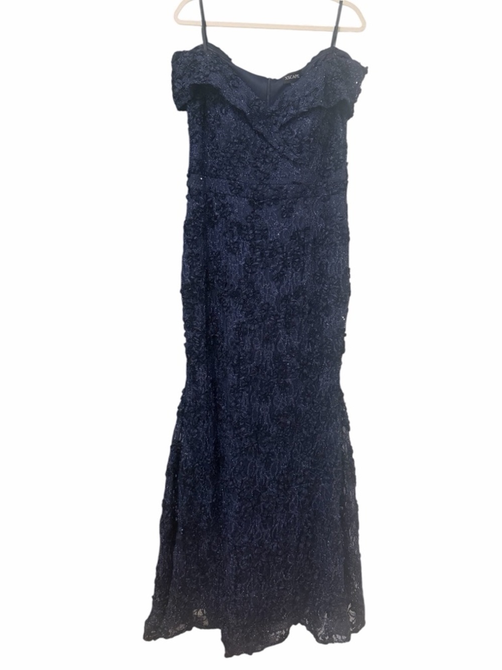 XSCAPE Off The Shoulder Evening Formal Navy Blue Gown Sequins Lace Size 14 NWT - Picture 9 of 11